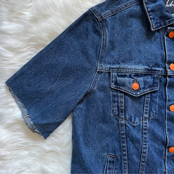 New! LA DETRESSE Logo Amnesia Retro Style Oversized Hand Print Denim Jacket - Picture 3 of 8